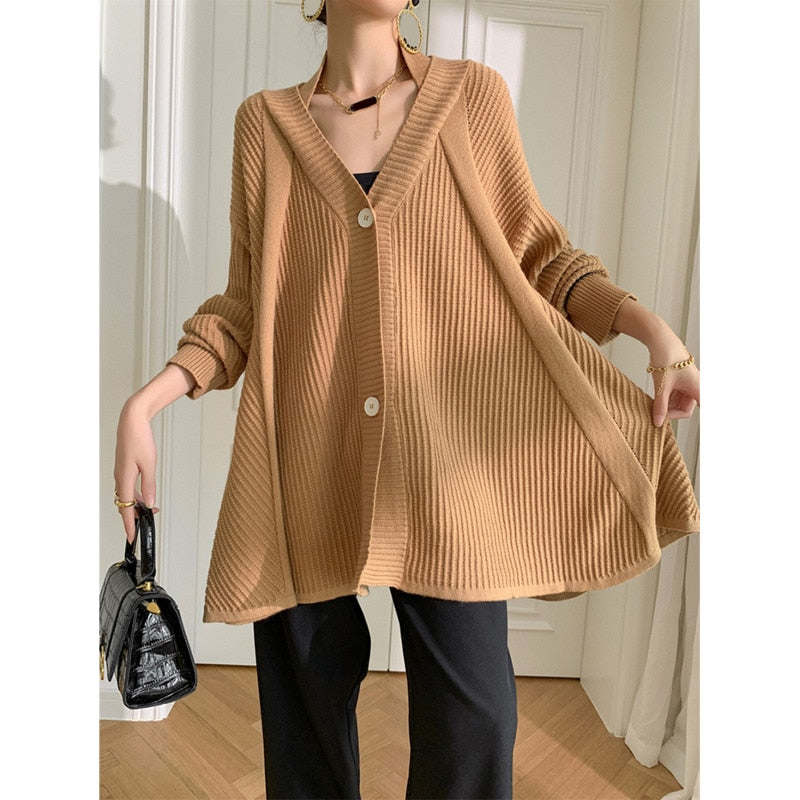 Oversize Loose Fit V-Neck Knitting Sweater Cardigan