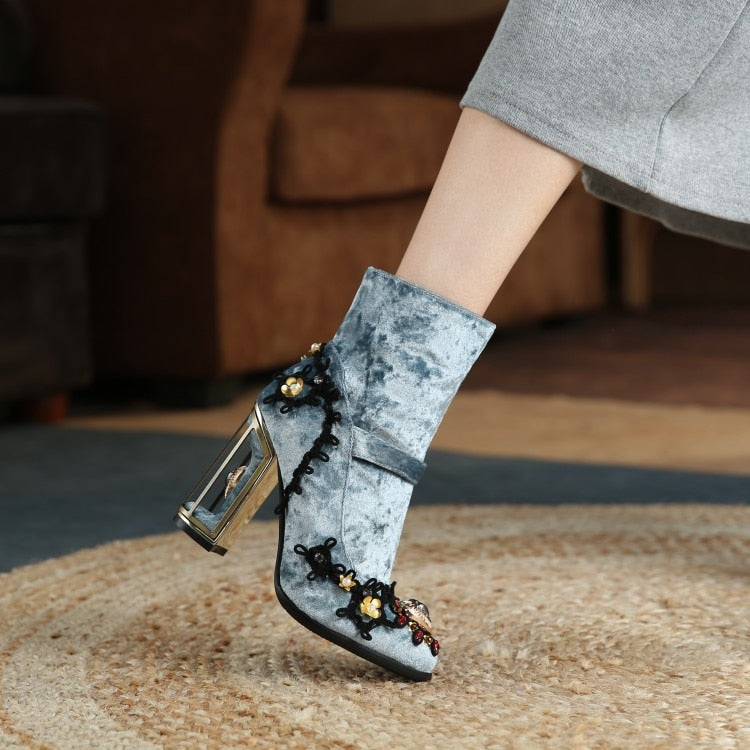 VIVID GARDEN Bird Cage High Heels Ankle Boots