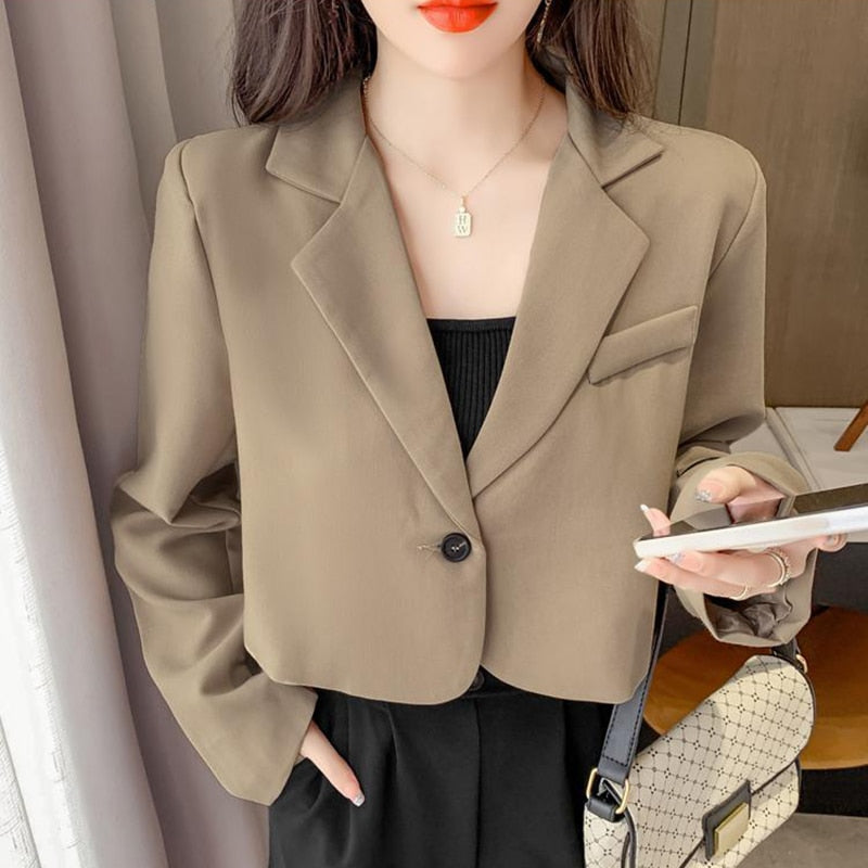 Cropped Simple Single-button Blazers