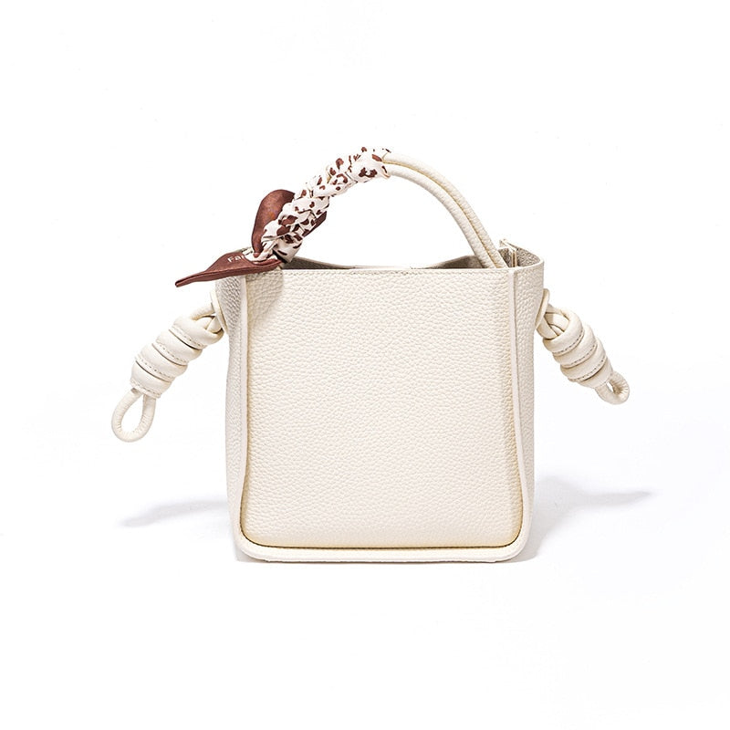 Genuine Leather Bucket Braided Rope Crossbody Bag