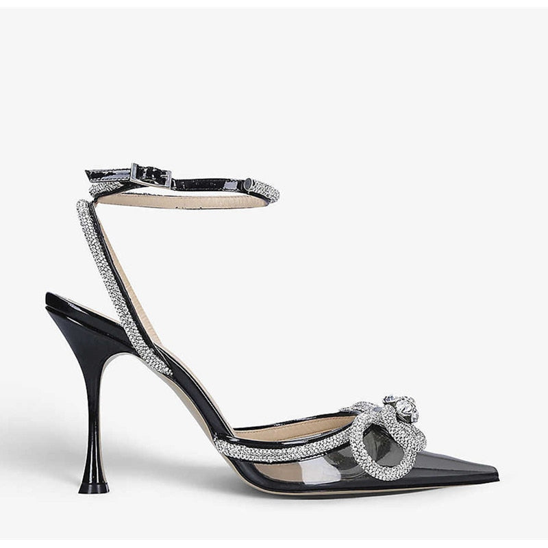 Glitter Crystal Ankle strap Rhinestones Bowknot heels