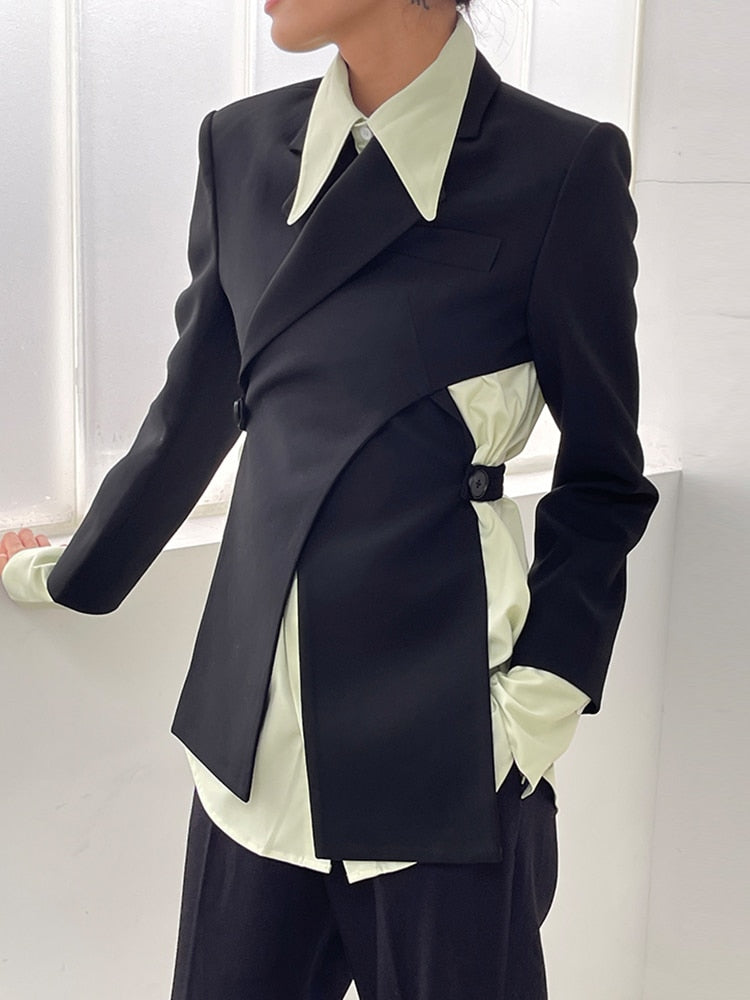 VIVIANNA Irregular Backless Hem Solid Blazers