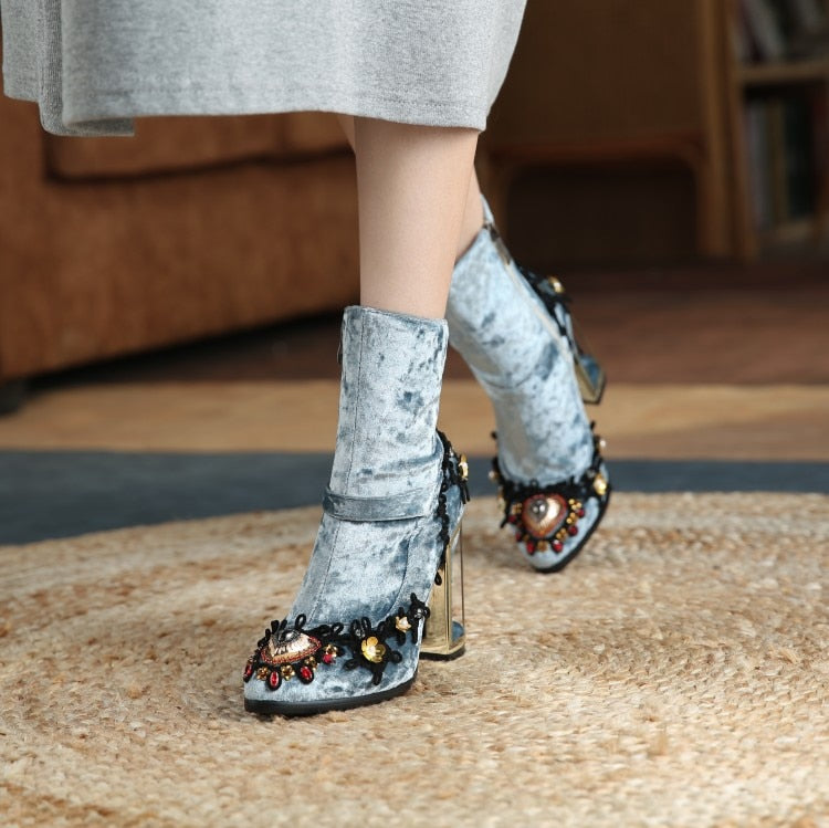 VIVID GARDEN Bird Cage High Heels Ankle Boots