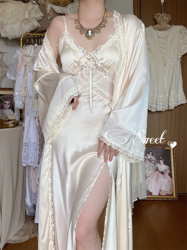 Sweet Angel Dream Long Strap Split Patchwork Lace Dress