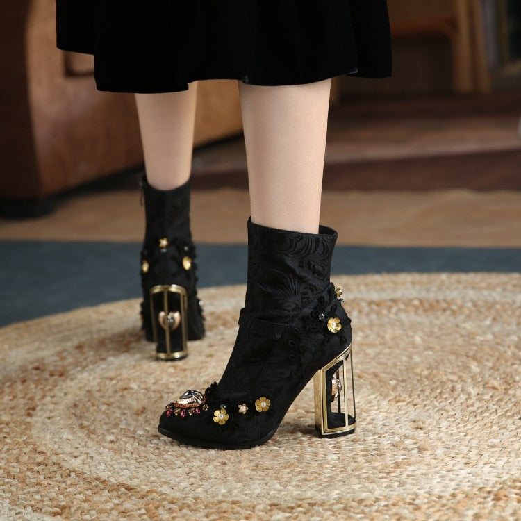 VIVID GARDEN Bird Cage High Heels Ankle Boots