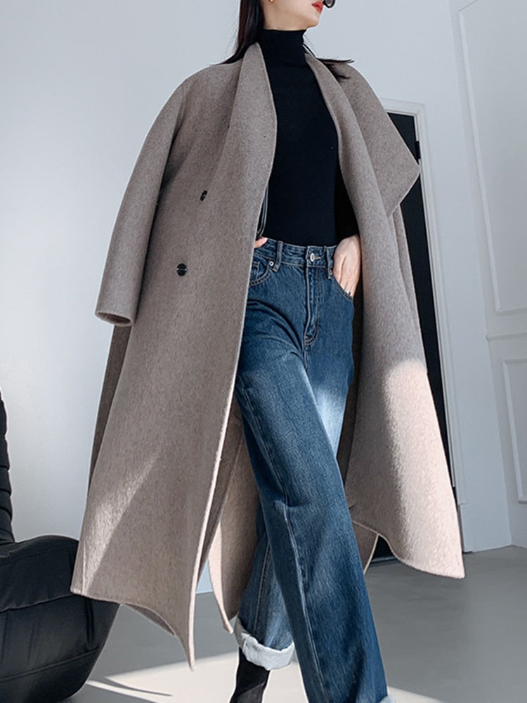 Double-sided Woolen Belt Shawl Scarf Collar Solid Color Coat
