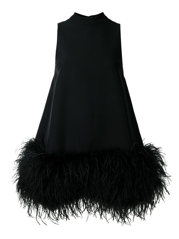 Feather Fur Sleeveless Loose Tassel Dresses