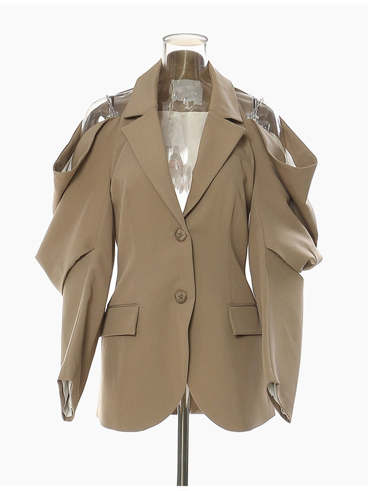 New Lapel Off Shoulder Chain Big Size Blazer