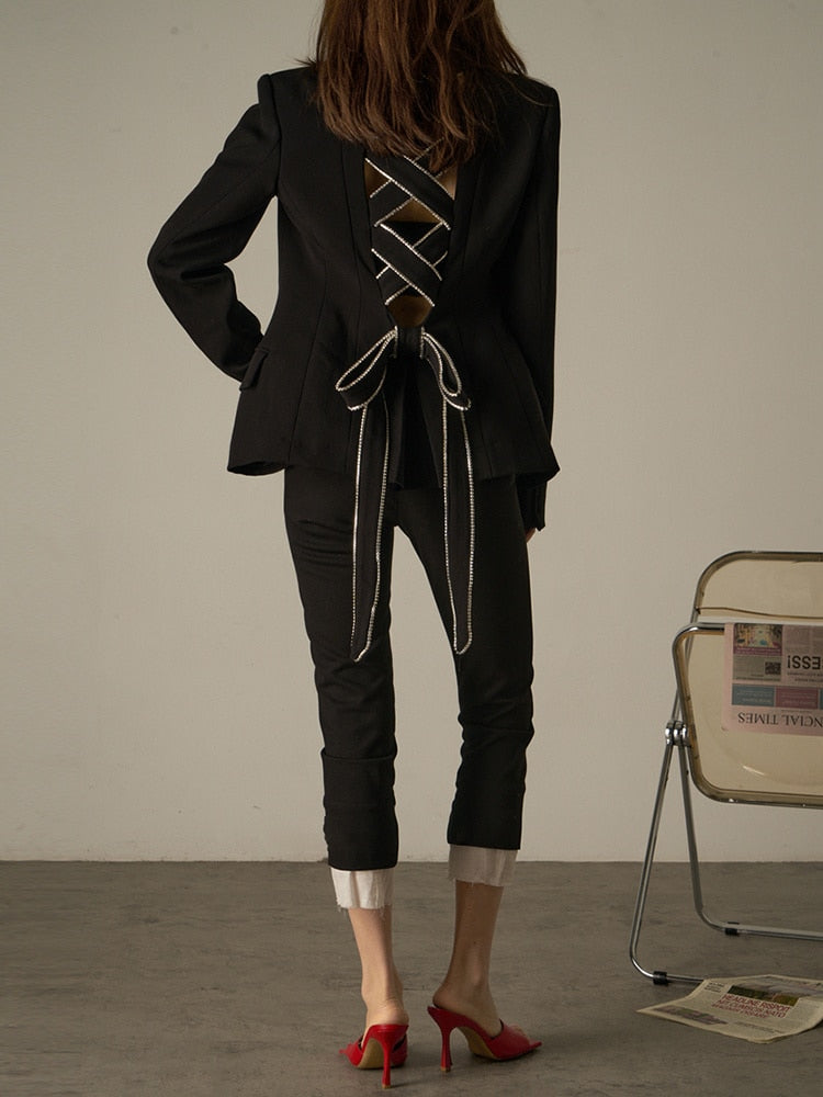 VIVIANNA Back Bow Tie Lace Cut Out Blazer