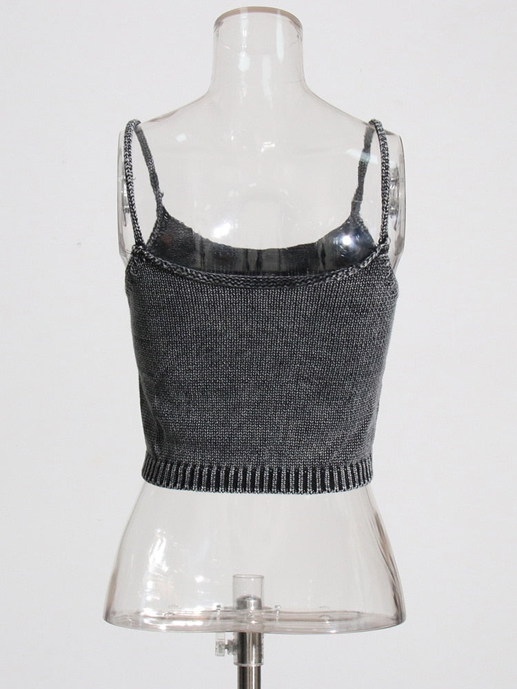 Denim Square Collar Knitting Top Set
