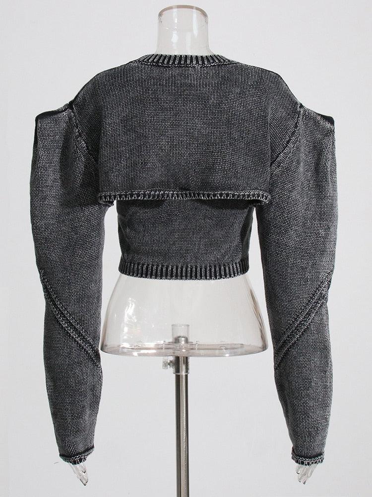 Denim Square Collar Knitting Top Set