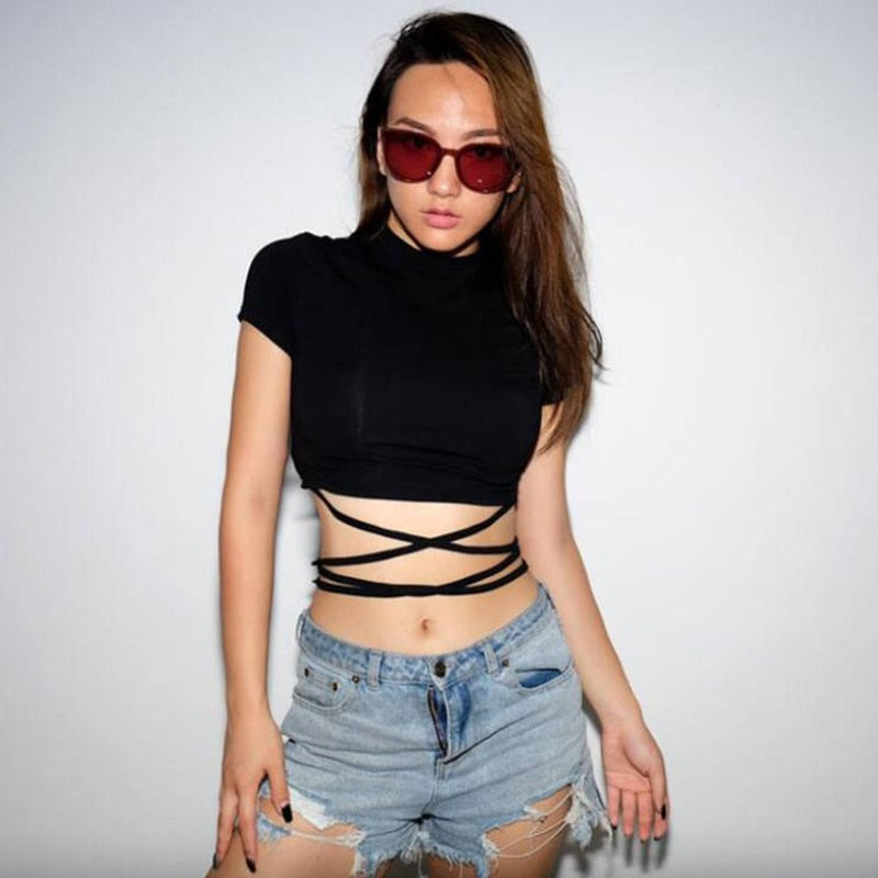 Bandage Crop Tops Short Sleeve Tees