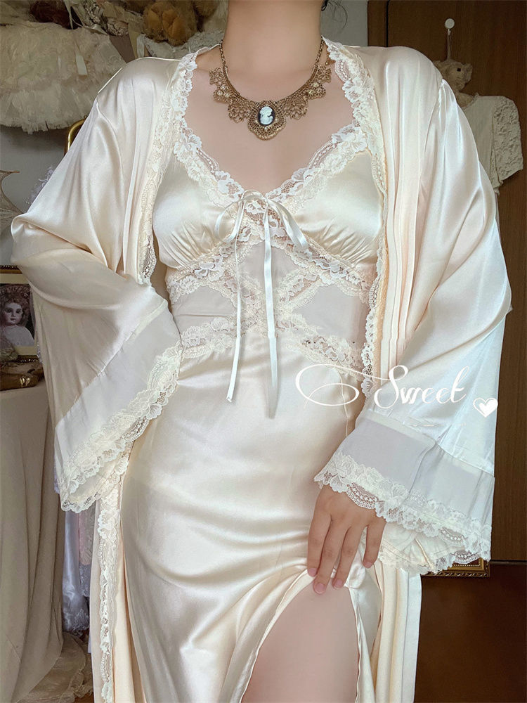 Sweet Angel Dream Long Strap Split Patchwork Lace Dress