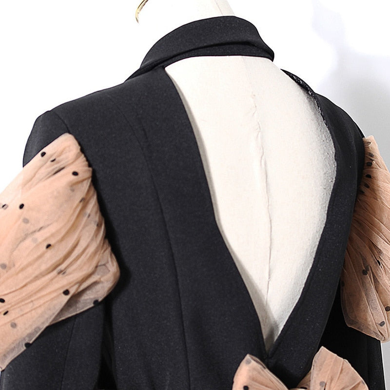 VIVIANNA Patchwork Dot Mesh Backless Blazers