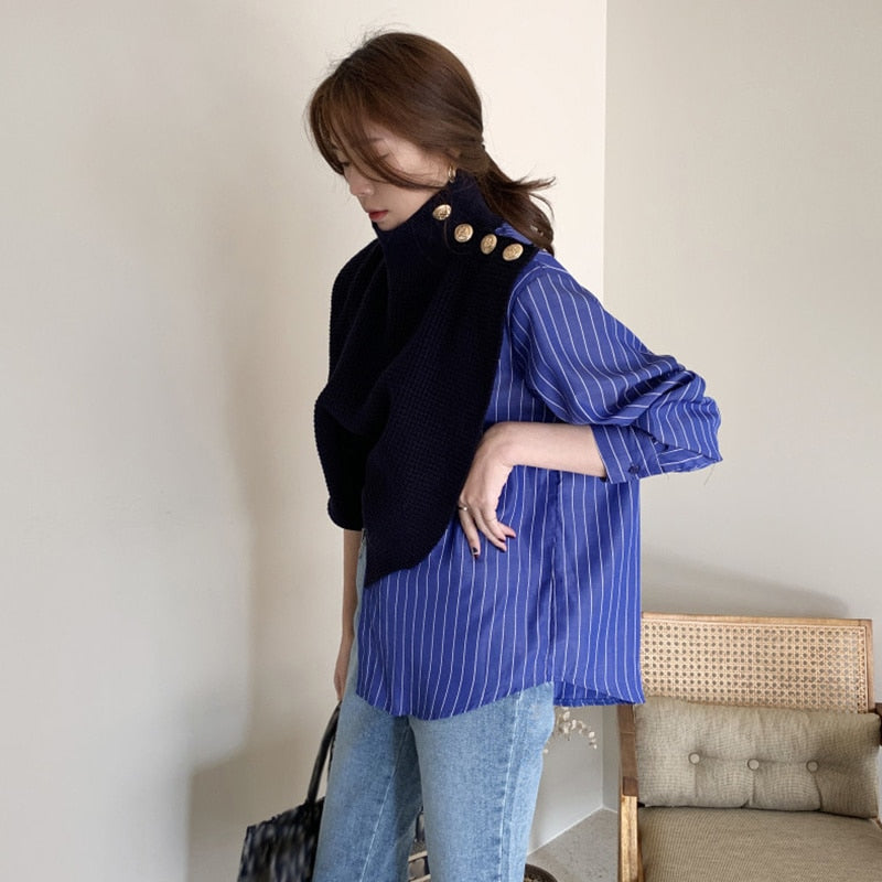 Patchwork Print Striped  Turtleneck Sweaters