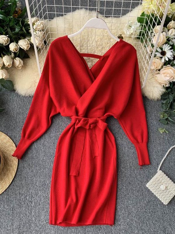 Knitted Sweater Long Batwing Sleeve