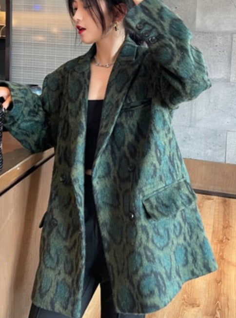 Green Leopard Graphic Blazer