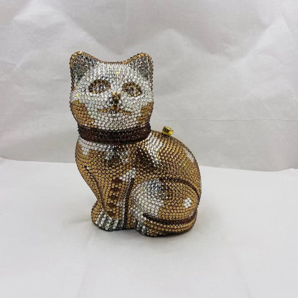 Cutie Cat Shape Crystal Evening Clutch