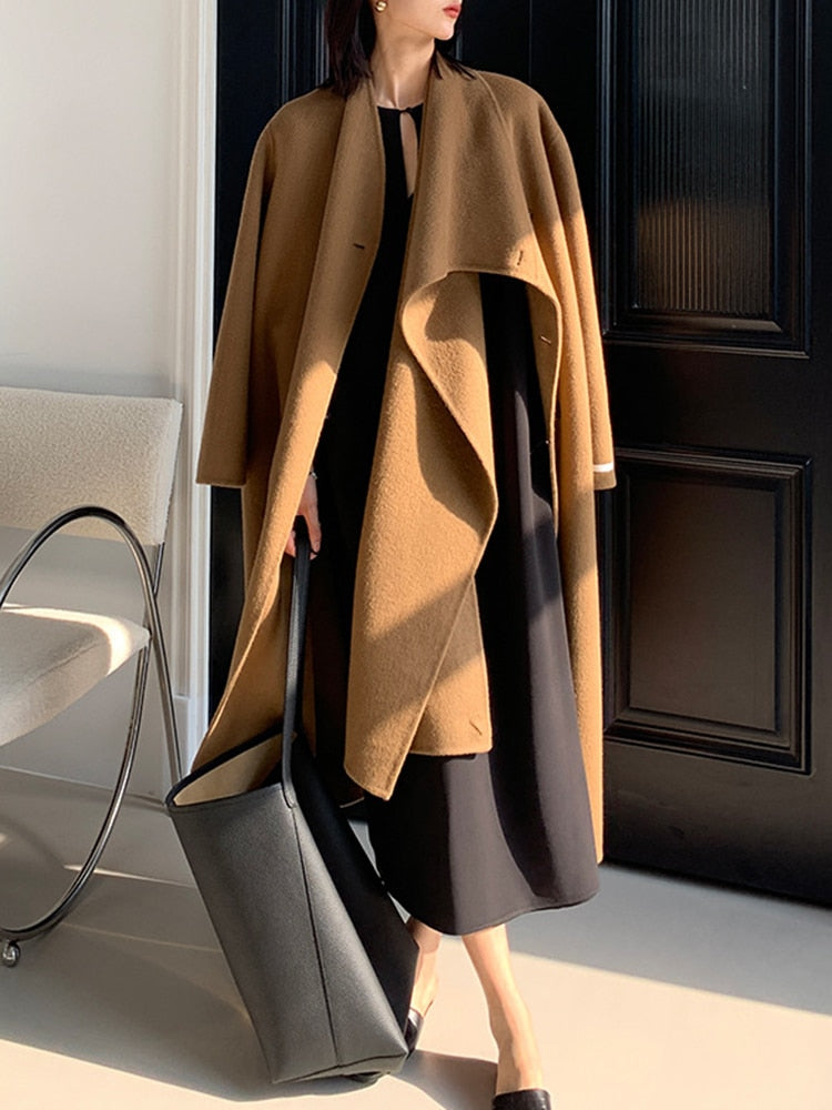 Double-sided Woolen Belt Shawl Scarf Collar Solid Color Coat
