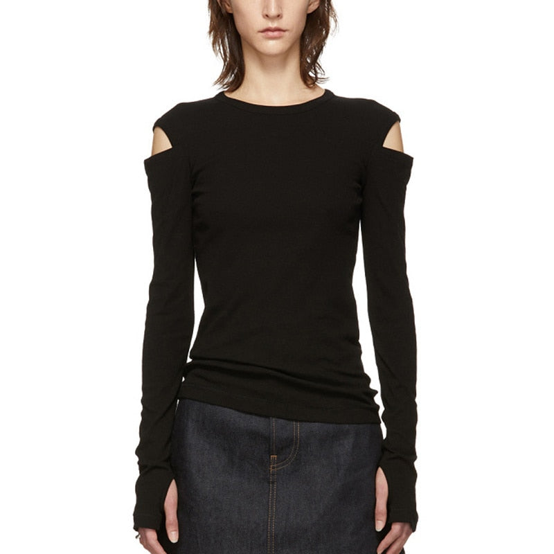Hollow Out Off Shoulder Long Sleeve T Shirt