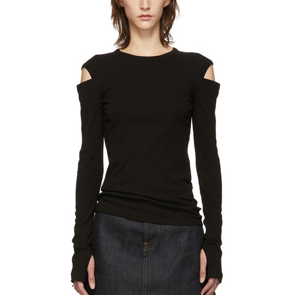 Hollow Out Off Shoulder Long Sleeve T Shirt