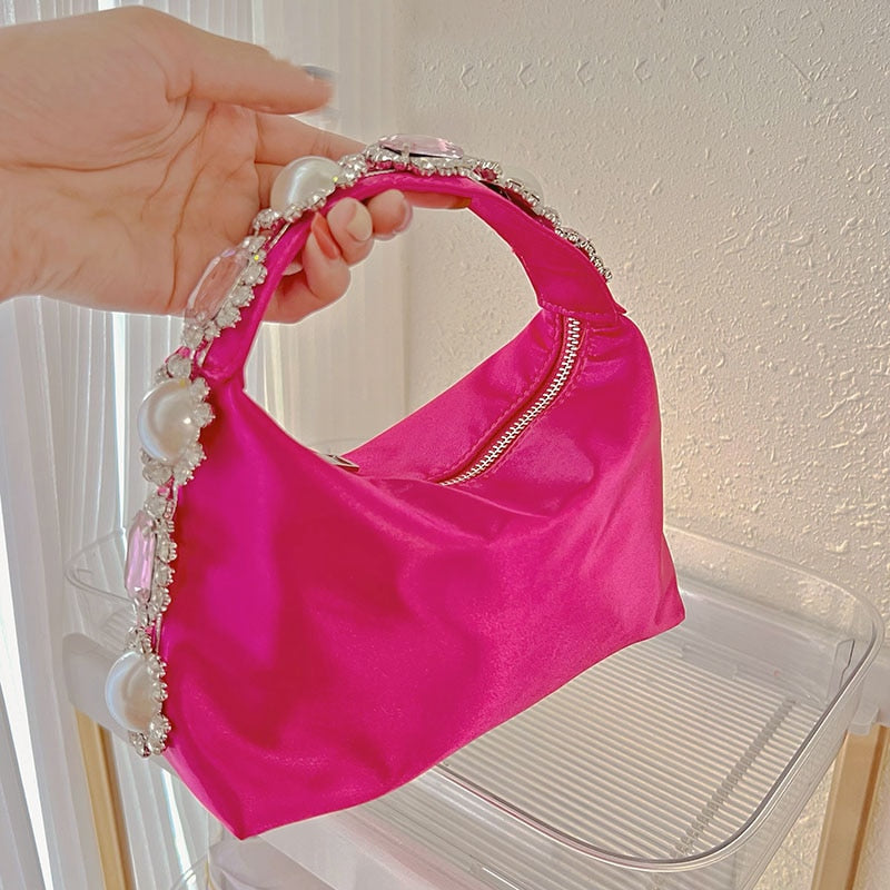 Shiny Crystal Rhinestones Hobo Shape Clutch
