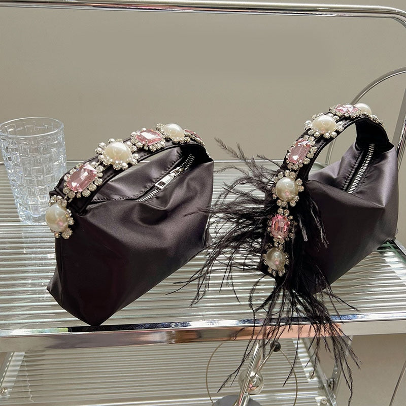 Shiny Crystal Rhinestones Hobo Shape Clutch