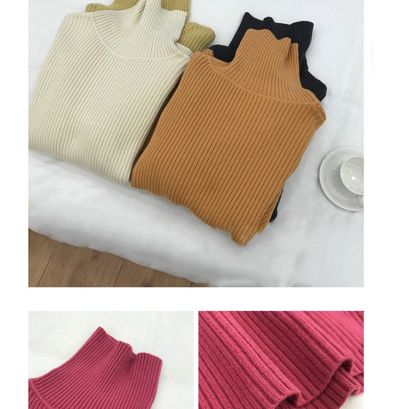 Turtleneck Knitted Long Sleeve Tops Pullover  Women Sweater