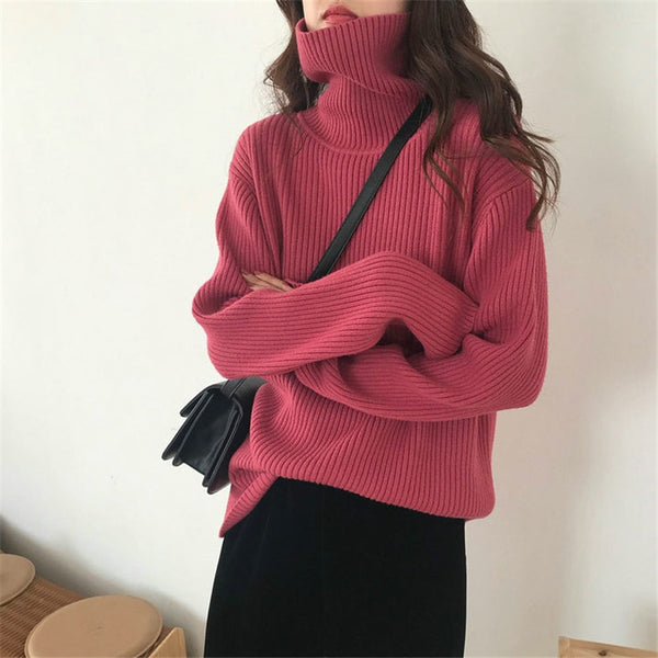 Turtleneck Knitted Long Sleeve Tops Pullover  Women Sweater