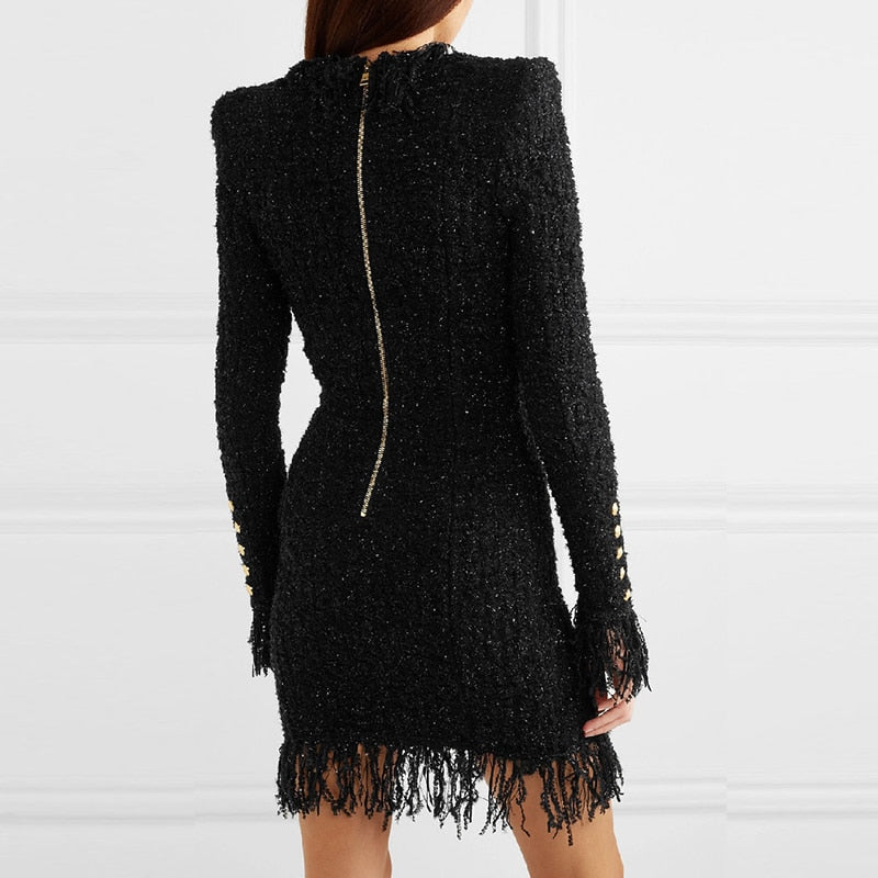 VIVIANNA Double Breasted Button Tassel Blazer Dress