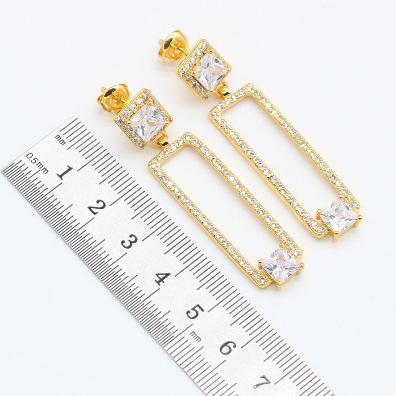 White Zirconia 18K Gold  Rectangle Jewelry Sets