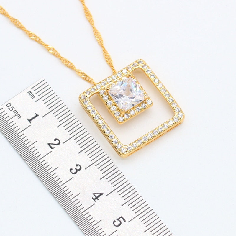 White Zirconia 18K Gold  Rectangle Jewelry Sets