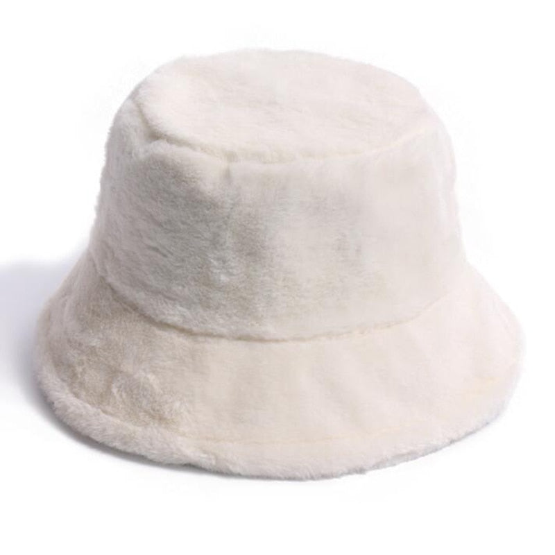 Warm Winter Thick Soft Lamb Wool Women Bucket Hat