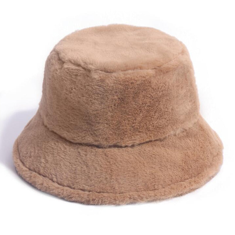 Warm Winter Thick Soft Lamb Wool Women Bucket Hat