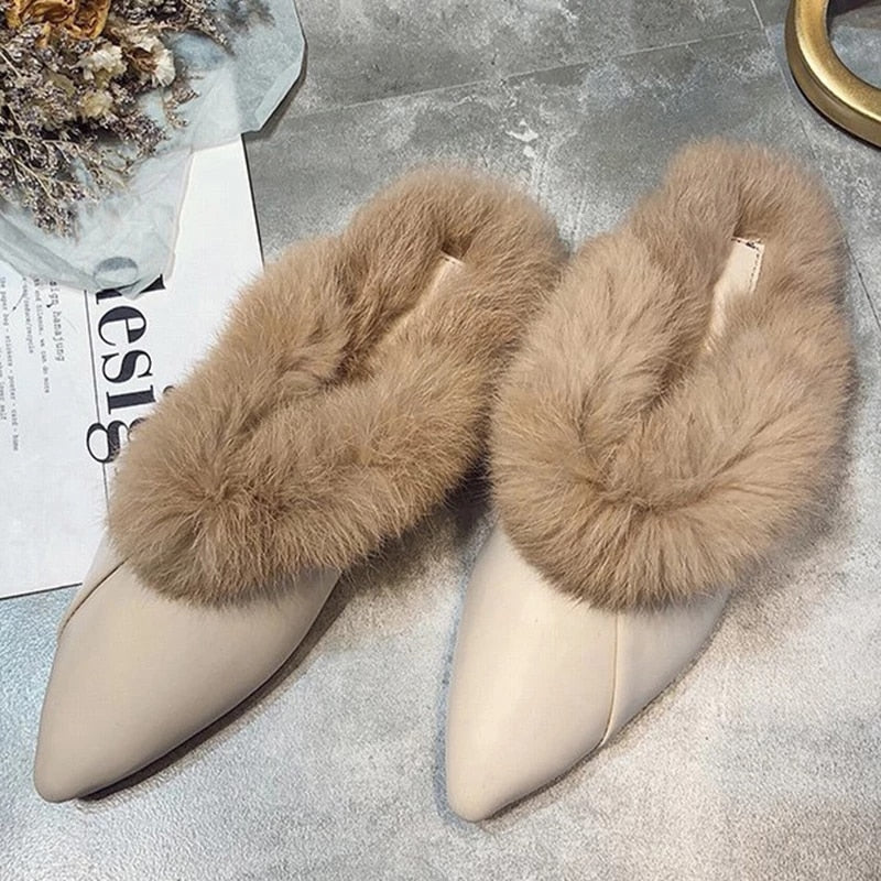 Unique Warm Fur Casual Pointed Toe Flats