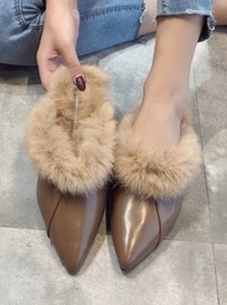 Unique Warm Fur Casual Pointed Toe Flats