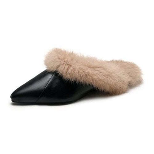 Unique Warm Fur Casual Pointed Toe Flats
