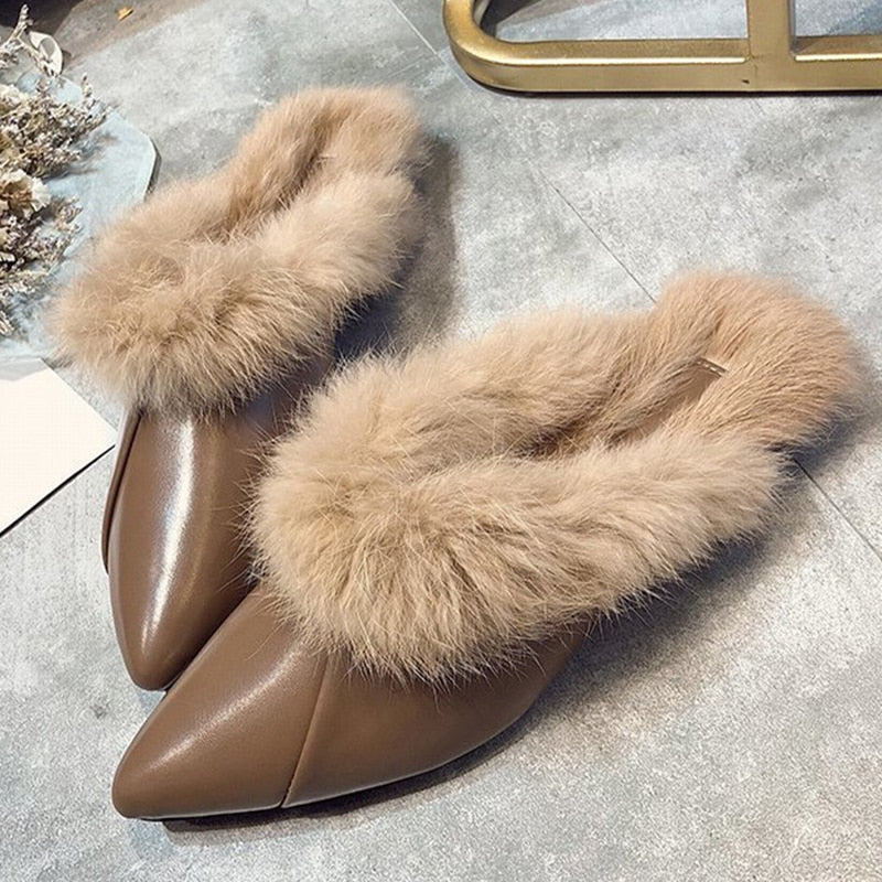 Unique Warm Fur Casual Pointed Toe Flats