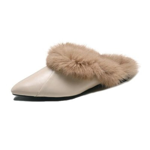 Unique Warm Fur Casual Pointed Toe Flats