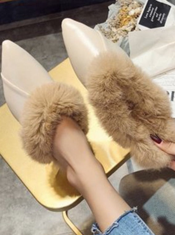 Unique Warm Fur Casual Pointed Toe Flats