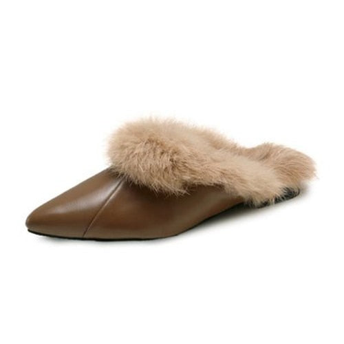 Unique Warm Fur Casual Pointed Toe Flats
