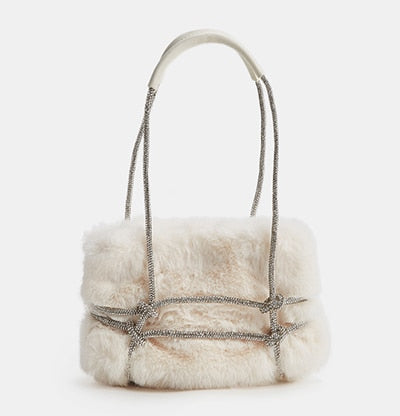 Shiny Diamond Faux Fur Clutch Bag