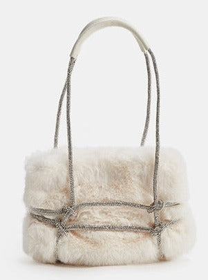 Shiny Diamond Faux Fur Clutch Bag