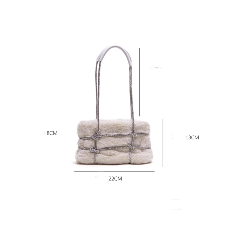 Shiny Diamond Faux Fur Clutch Bag