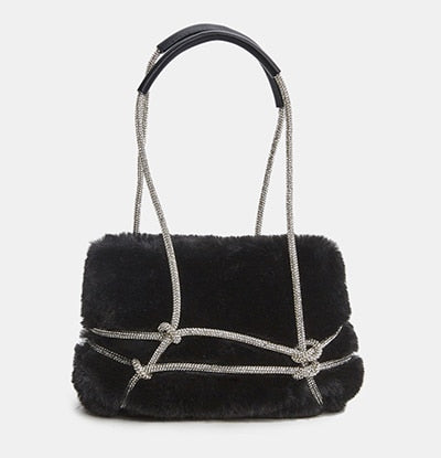Shiny Diamond Faux Fur Clutch Bag