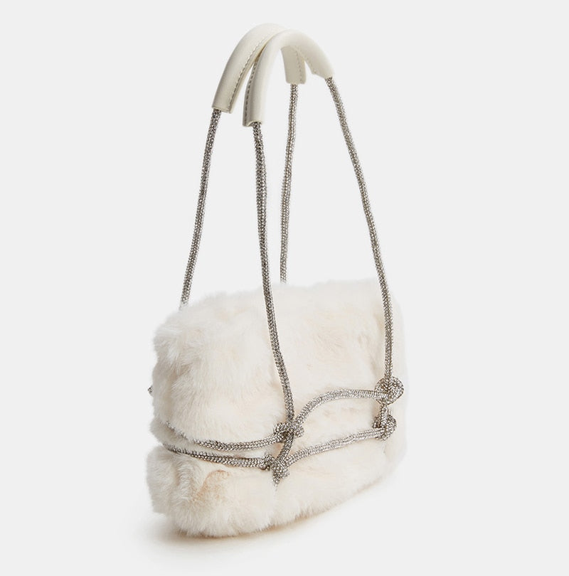 Shiny Diamond Faux Fur Clutch Bag