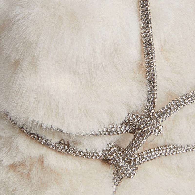 Shiny Diamond Faux Fur Clutch Bag