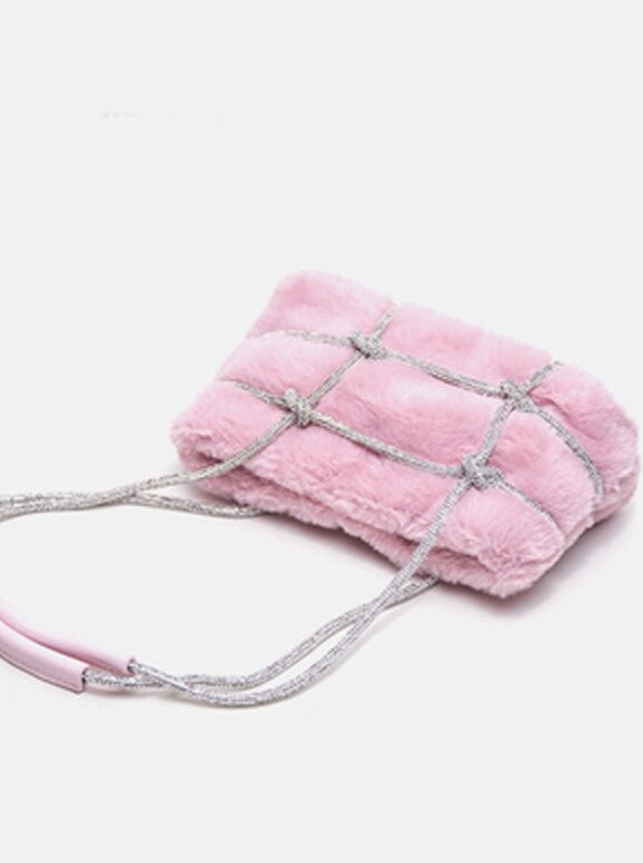 Shiny Diamond Faux Fur Clutch Bag