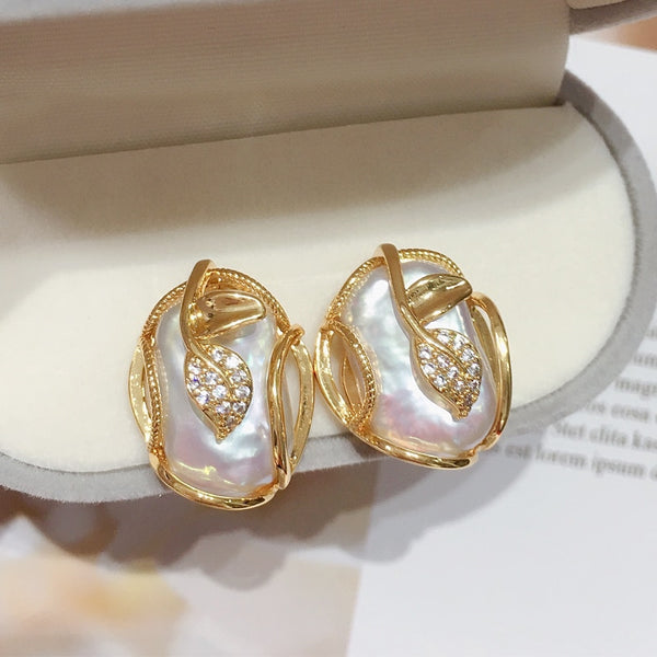 Freshwater Baroque Pearl 14k Gold Plating S925 Sterling Silver Ear Needle Earrings