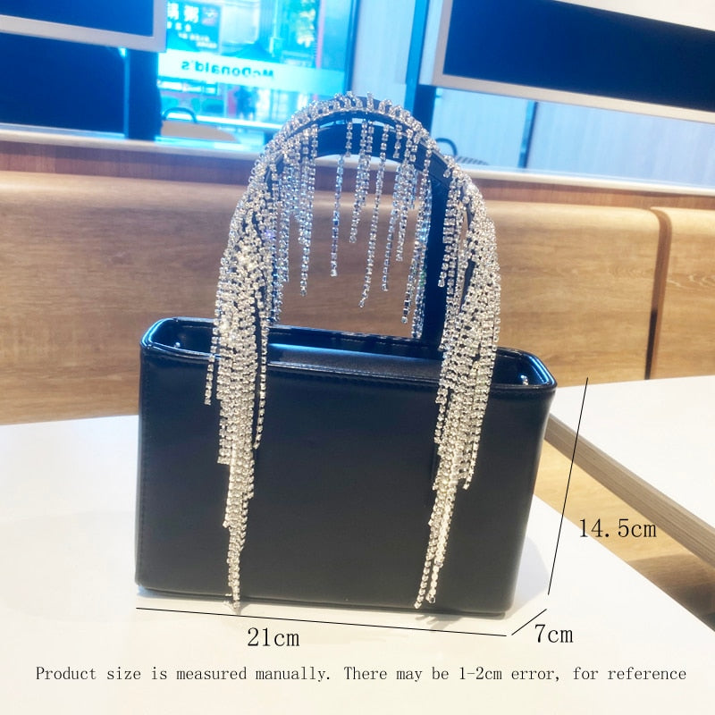 Shiny Stone Silver Bling Tassel Crystal Tote Bags